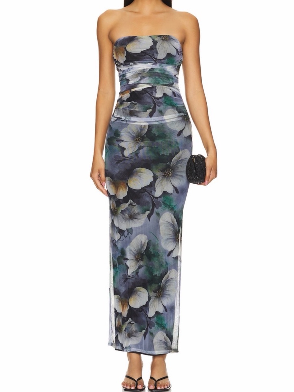 More To Come Sammie Strapless Floral Sheath Dress in Blue, Green, White